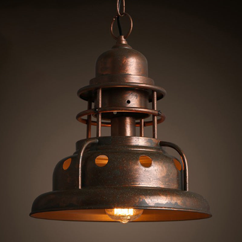 1 light shortened pendant lamp in bronze - shade light, industrial painted, oxidized copper metal hanging lamp by Taavita