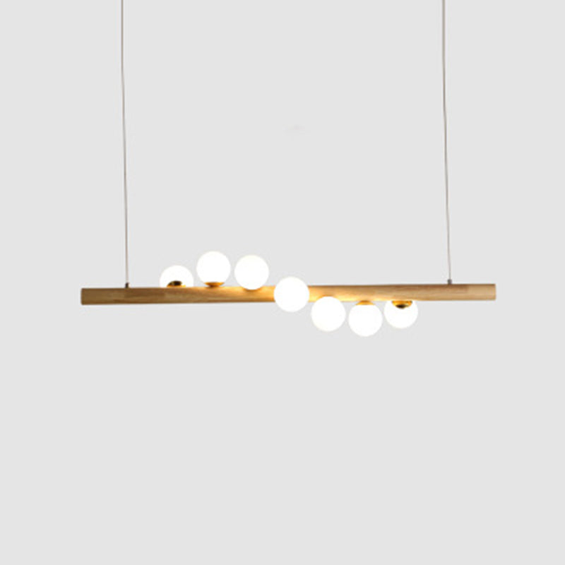 Nordic Linear Wood Island Pendant with Globe Shape Glass Island Light in Beige for Dining Room Clearhalo 'Ceiling Lights' 'Island Lights' Lighting' 2556976