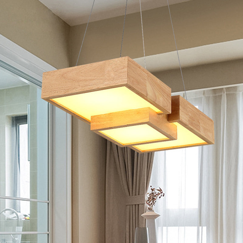 Taavita Style Wooden LED Pendant Lighting for Restaurants - Rectangular Solid Wood Island Lamps