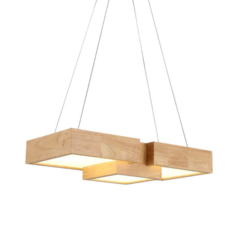 Japanese Style Wooden LED Restaurant Pendant Lighting Rectangular Solid Wood Island Lamps Wood 24.5" Clearhalo 'Ceiling Lights' 'Island Lights' Lighting' 2557000