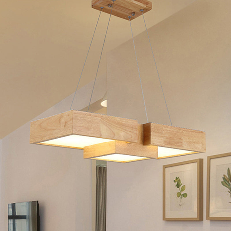 Taavita Style Wooden LED Pendant Lighting for Restaurants - Rectangular Solid Wood Island Lamps