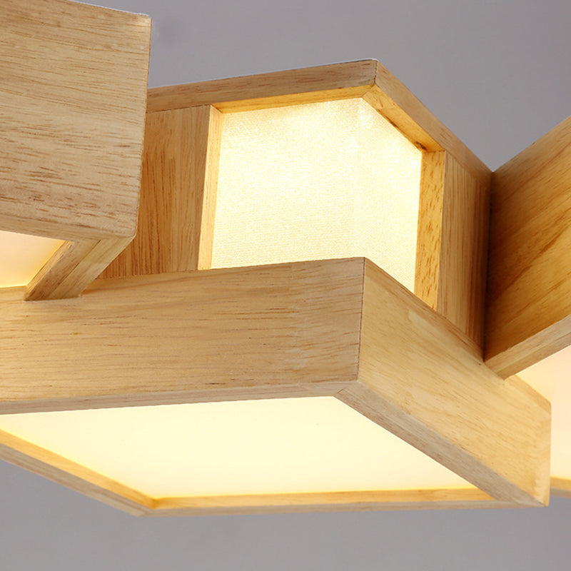 Taavita Style Wooden LED Pendant Lighting for Restaurants - Rectangular Solid Wood Island Lamps