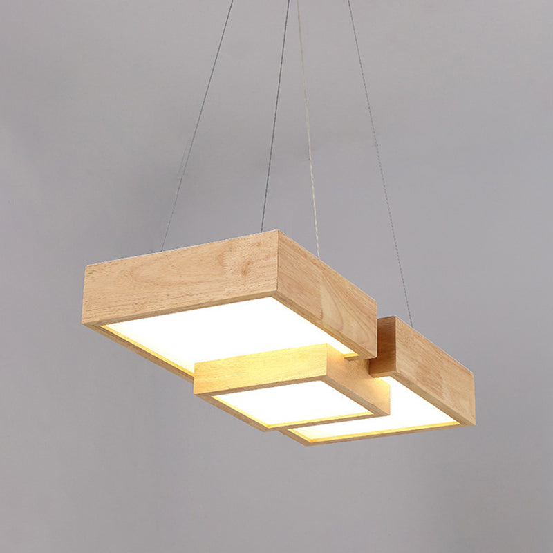 Taavita Style Wooden LED Pendant Lighting for Restaurants - Rectangular Solid Wood Island Lamps