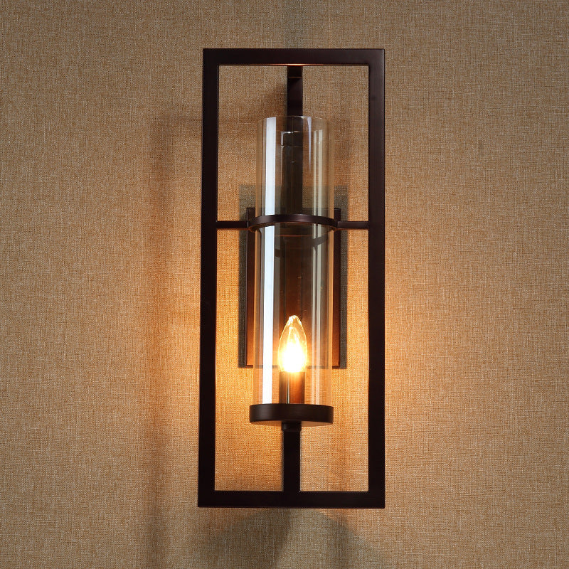 Taavita Glass Black Sconce Light Fixture 1-Light Farmhouse Wall Lamp with Metal Frame for Corridor