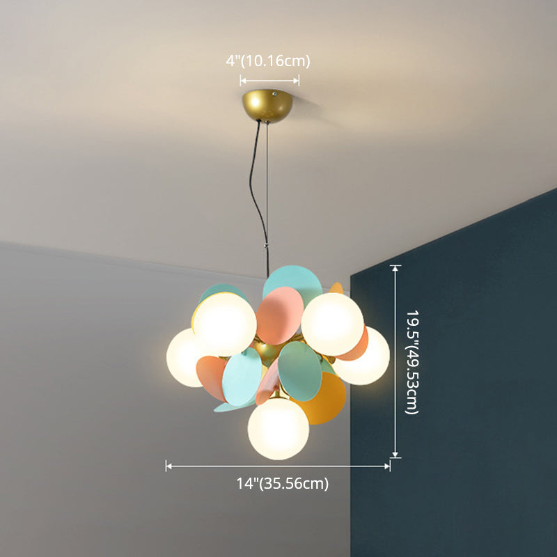 Cartoon Metallic Drop Pendant Balloon Hanging Lights with Glass Shade for Bedroom