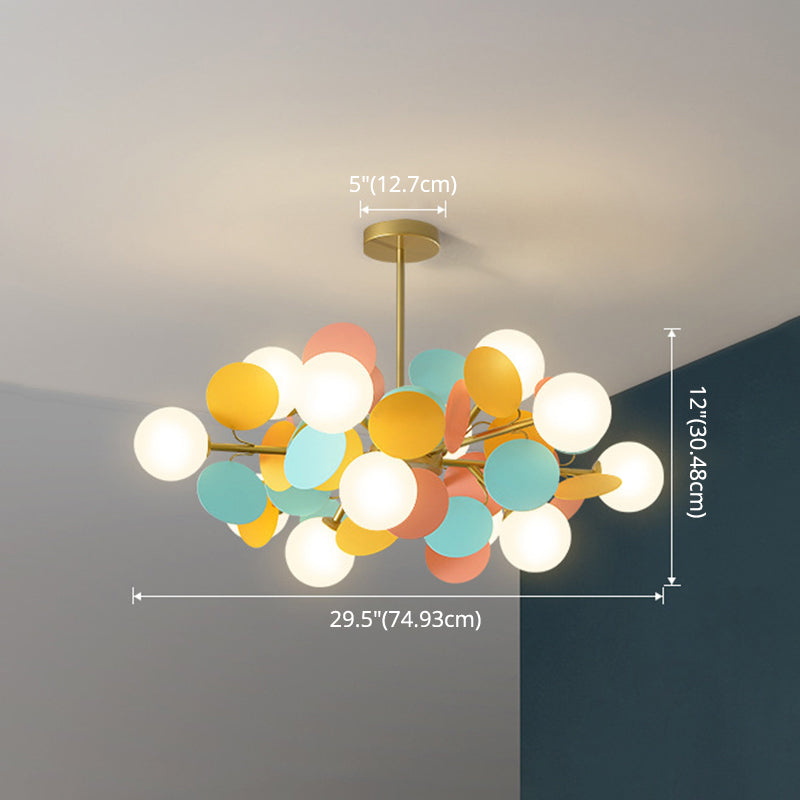 Cartoon Metallic Drop Pendant Balloon Hanging Lights with Glass Shade for Bedroom