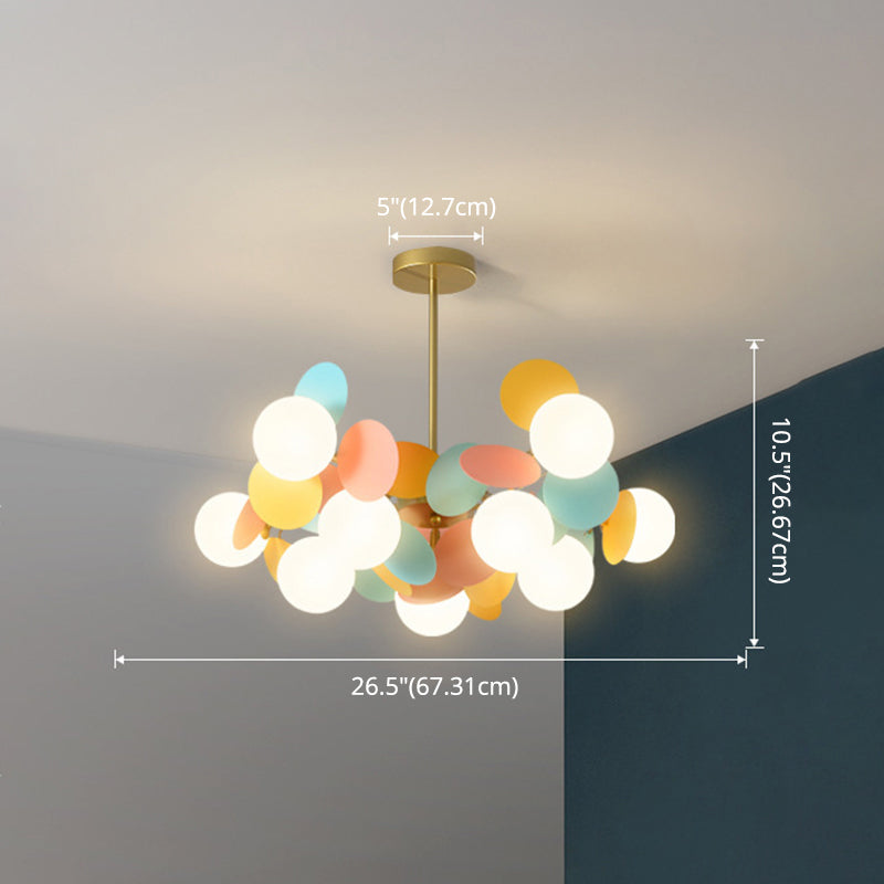 Cartoon Metallic Drop Pendant Balloon Hanging Lights with Glass Shade for Bedroom