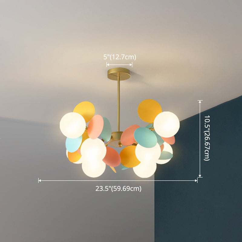 Cartoon Metallic Drop Pendant Balloon Hanging Lights with Glass Shade for Bedroom