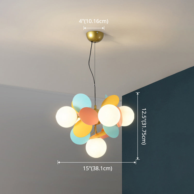 Cartoon Metallic Drop Pendant Balloon Hanging Lights with Glass Shade for Bedroom