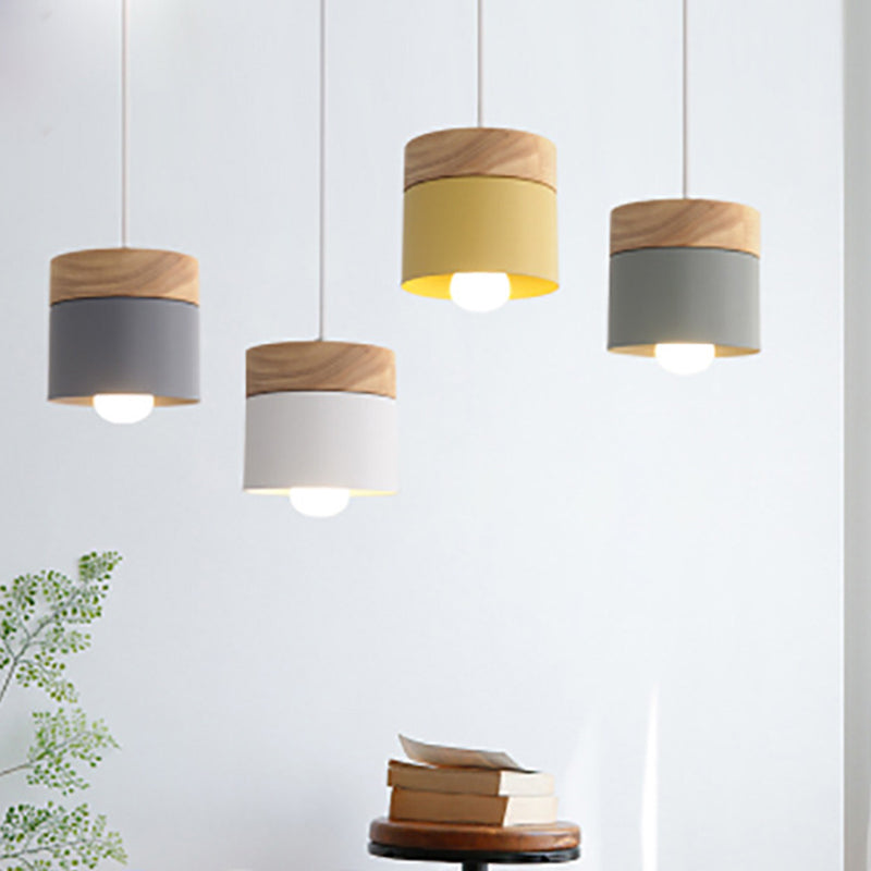 Modern Minimalist Wooden Pendant Light Metal Macarons 1-Light Pendant Lighting