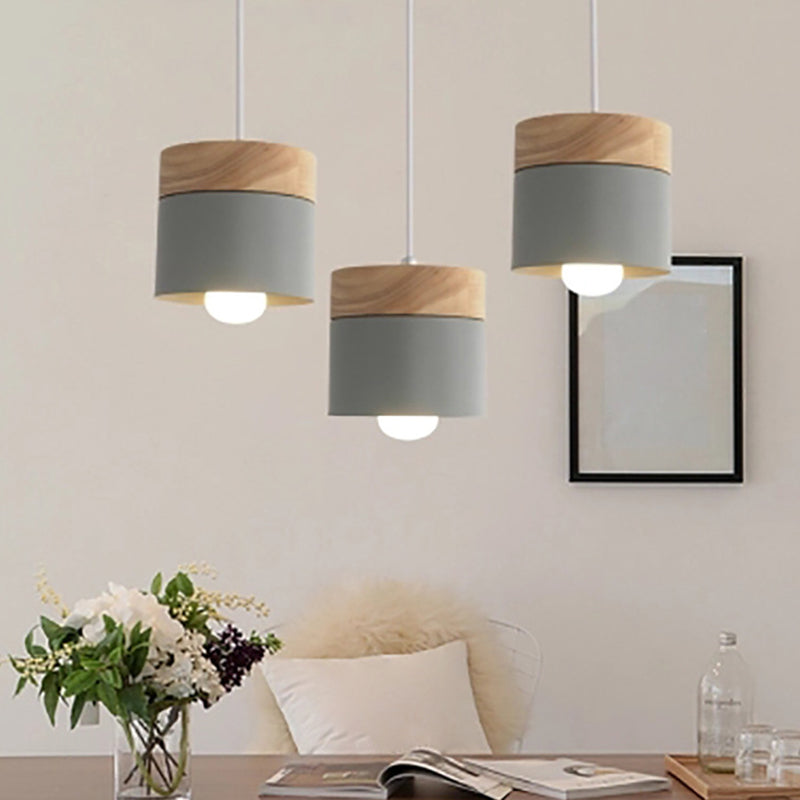 Modern Minimalist Wooden Top Pendant Light Metal Macarons 1-Light Pendant Lighting Clearhalo 'Ceiling Lights' 'Modern Pendants' 'Modern' 'Pendant Lights' 'Pendants' Lighting' 2579579