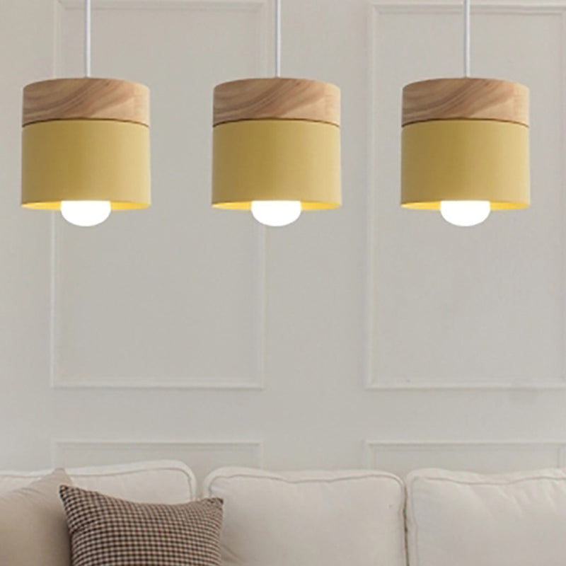 Modern Minimalist Wooden Pendant Light Metal Macarons 1-Light Pendant Lighting