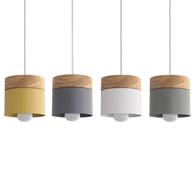 Modern Minimalist Wooden Pendant Light Metal Macarons 1-Light Pendant Lighting