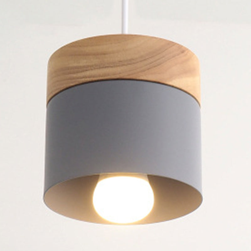 Modern Minimalist Wooden Pendant Light Metal Macarons 1-Light Pendant Lighting