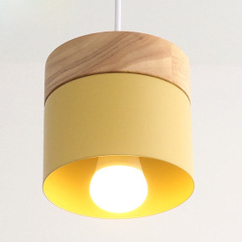 Modern Minimalist Wooden Top Pendant Light Metal Macarons 1-Light Pendant Lighting Gray-Green Clearhalo 'Ceiling Lights' 'Modern Pendants' 'Modern' 'Pendant Lights' 'Pendants' Lighting' 2579586