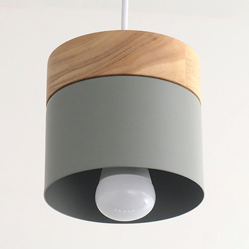 Modern Minimalist Wooden Top Pendant Light Metal Macarons 1-Light Pendant Lighting Clearhalo 'Ceiling Lights' 'Modern Pendants' 'Modern' 'Pendant Lights' 'Pendants' Lighting' 2579581