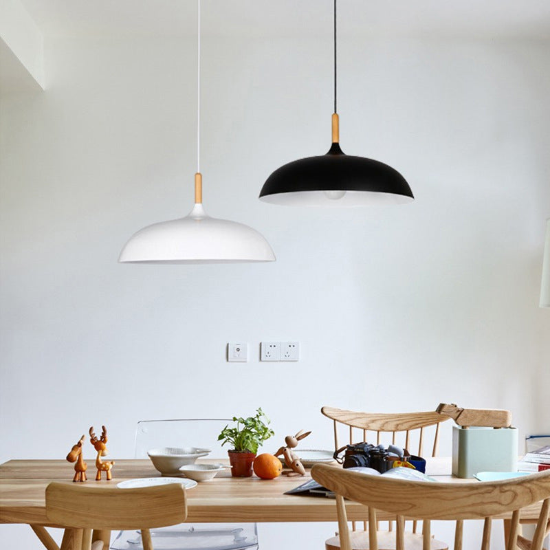 Taavita Dining Room Modern Metal Drop Pendant 1 Hanging Ceiling Light with Wooden Top