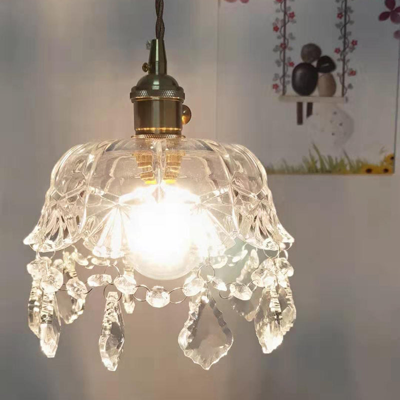 Vintage 1 Light Glass Pendant Lamp with Crystal Pendant