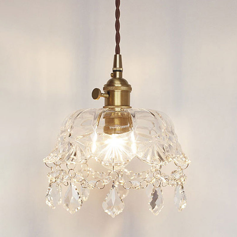 Vintage 1 Light Glass Pendant Lamp with Crystal Pendant