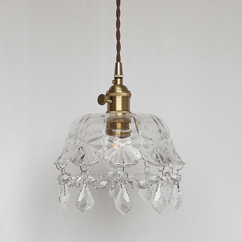 Vintage 1 Light Glass Pendant Lamp with Crystal Pendant