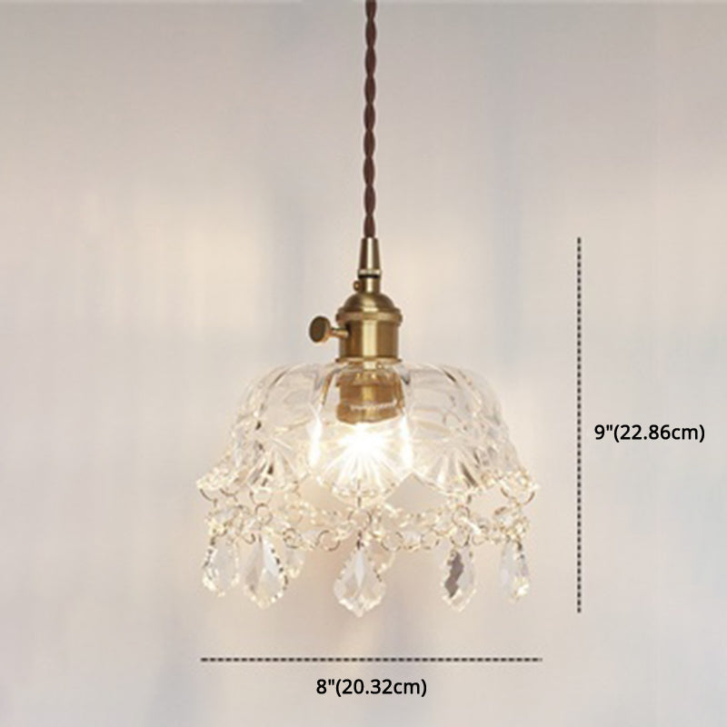 Vintage 1 Light Glass Pendant Lamp with Crystal Pendant