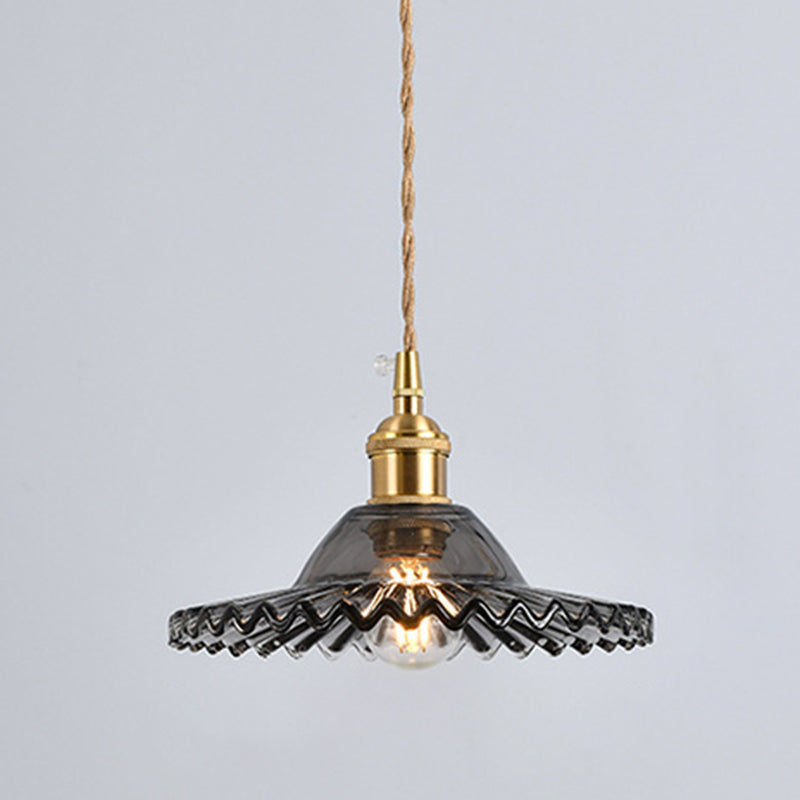 Vintage Industrial Scalloped Edge Pendant Light 1 Light Glass Hanging Light for Living Room Clearhalo 'Ceiling Lights' 'Glass shade' 'Glass' 'Industrial Pendants' 'Industrial' 'Middle Century Pendants' 'Pendant Lights' 'Pendants' 'Tiffany' Lighting' 2588867