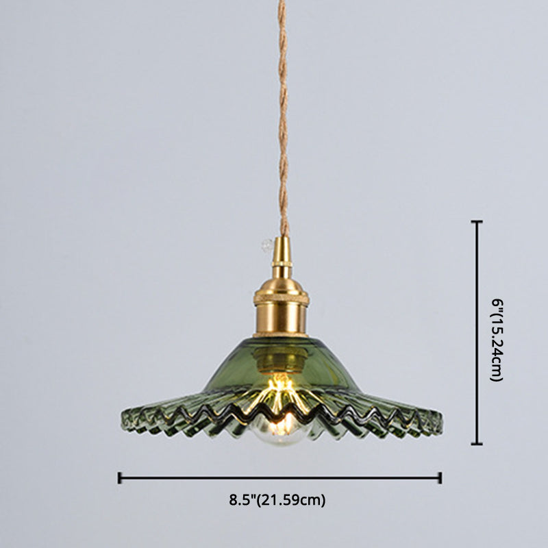 Taavita Vintage Industrial 1 Light Scalloped Edge Glass Pendant Light Hanging Light for Living Room