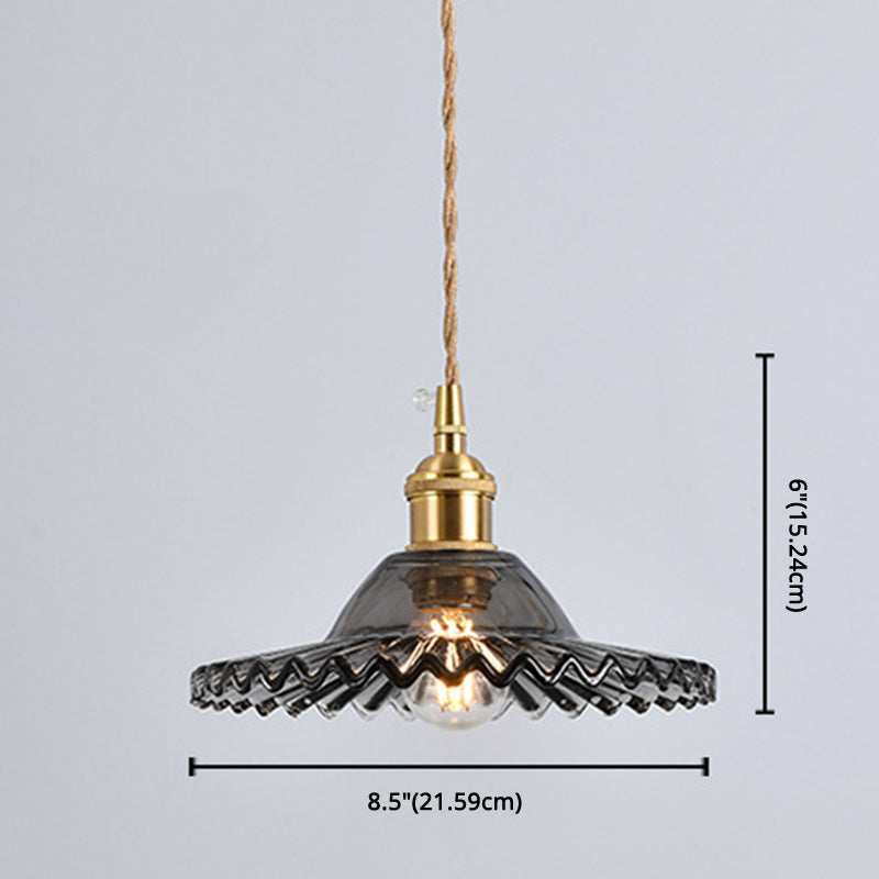 Taavita Vintage Industrial 1 Light Scalloped Edge Glass Pendant Light Hanging Light for Living Room