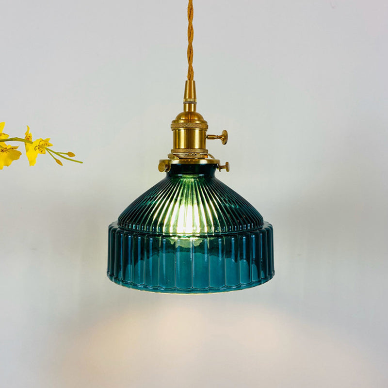 Taavita Retro Industrial 1 Light Pendant Lamp with Prismatic Glass - Taavita Pendant Lighting for Living Room, Green Smoke Gray Amber Clear