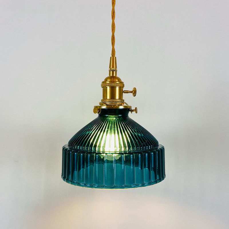 Retro Industrial 1 Light Pendant Lamp Prismatic Glass Barn Pendant Lighting for Living Room Clearhalo 'Ceiling Lights' 'Glass shade' 'Glass' 'Industrial Pendants' 'Industrial' 'Middle Century Pendants' 'Pendant Lights' 'Pendants' 'Tiffany' Lighting' 2588953