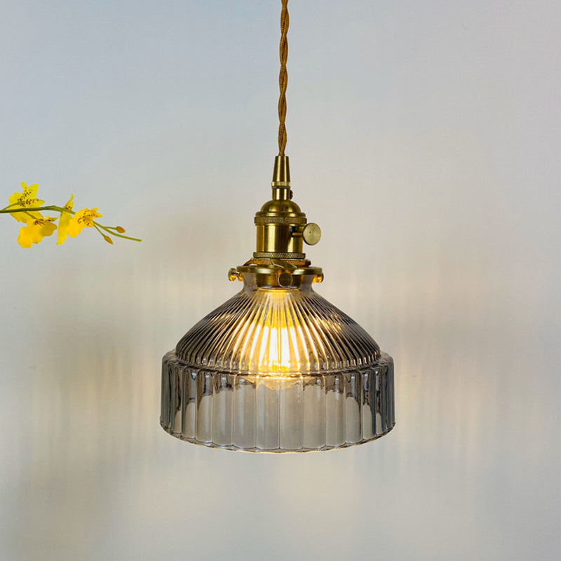 Taavita Retro Industrial 1 Light Pendant Lamp with Prismatic Glass - Taavita Pendant Lighting for Living Room, Green Smoke Gray Amber Clear