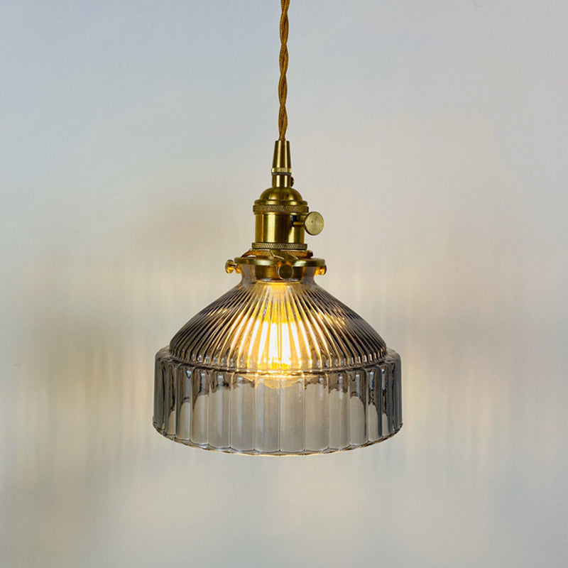 Retro Industrial 1 Light Pendant Lamp Prismatic Glass Barn Pendant Lighting for Living Room Clearhalo 'Ceiling Lights' 'Glass shade' 'Glass' 'Industrial Pendants' 'Industrial' 'Middle Century Pendants' 'Pendant Lights' 'Pendants' 'Tiffany' Lighting' 2588954