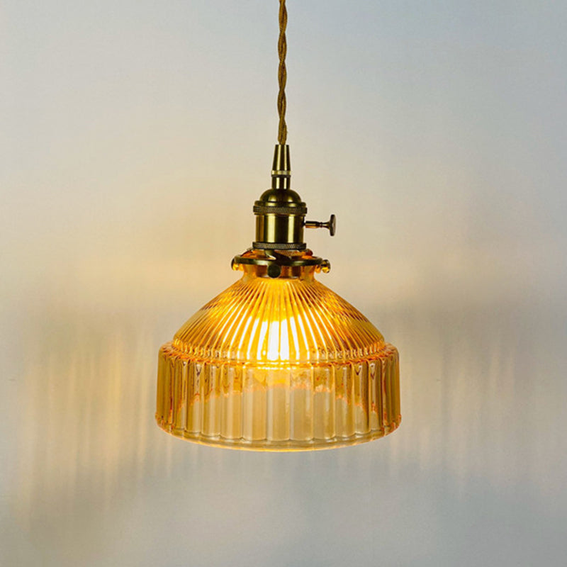 Retro Industrial 1 Light Pendant Lamp Prismatic Glass Barn Pendant Lighting for Living Room Clearhalo 'Ceiling Lights' 'Glass shade' 'Glass' 'Industrial Pendants' 'Industrial' 'Middle Century Pendants' 'Pendant Lights' 'Pendants' 'Tiffany' Lighting' 2588946