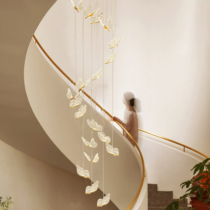 Modern LED Multi-Light Pendant Taavita Spiral Staircase Ceiling Lighting in Gold with Acrylic Shade