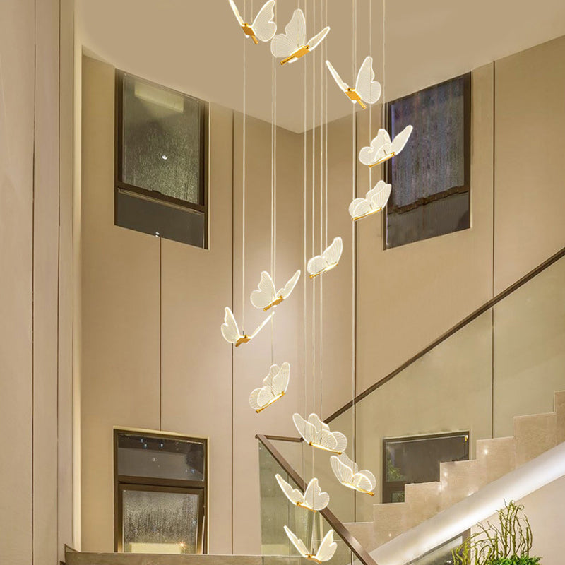 Modern LED Multi-Light Pendant Taavita Spiral Staircase Ceiling Lighting in Gold with Acrylic Shade