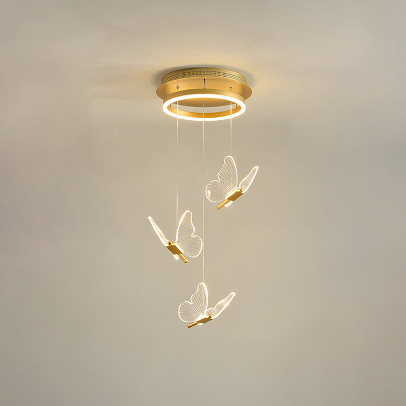 Butterfly Spiral Stairs Ceiling Lighting Acrylic Modern LED Multi-Light Pendant in Gold Clearhalo 'Ceiling Lights' 'Modern Pendants' 'Modern' 'Pendant Lights' 'Pendants' Lighting' 2592860