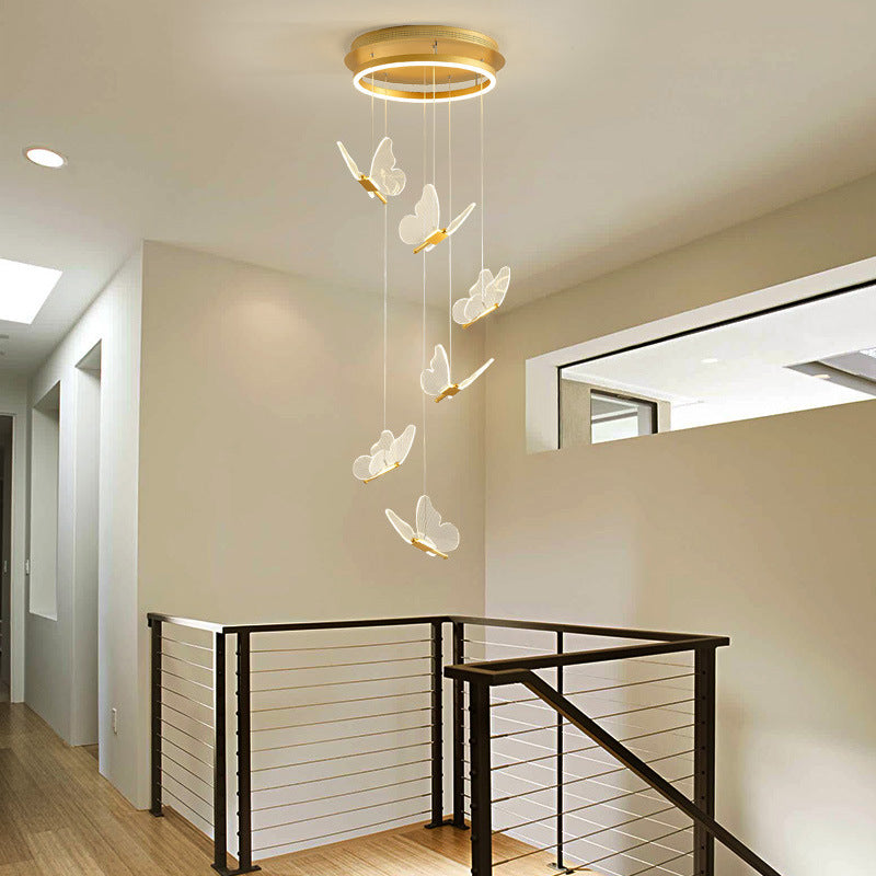 Modern LED Multi-Light Pendant Taavita Spiral Staircase Ceiling Lighting in Gold with Acrylic Shade