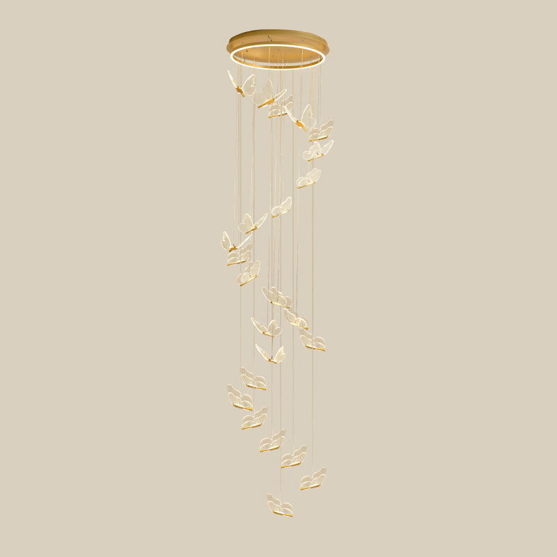 Butterfly Spiral Stairs Ceiling Lighting Acrylic Modern LED Multi-Light Pendant in Gold Clearhalo 'Ceiling Lights' 'Modern Pendants' 'Modern' 'Pendant Lights' 'Pendants' Lighting' 2592870