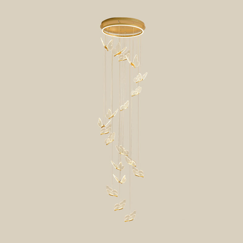 Butterfly Spiral Stairs Ceiling Lighting Acrylic Modern LED Multi-Light Pendant in Gold Clearhalo 'Ceiling Lights' 'Modern Pendants' 'Modern' 'Pendant Lights' 'Pendants' Lighting' 2592851