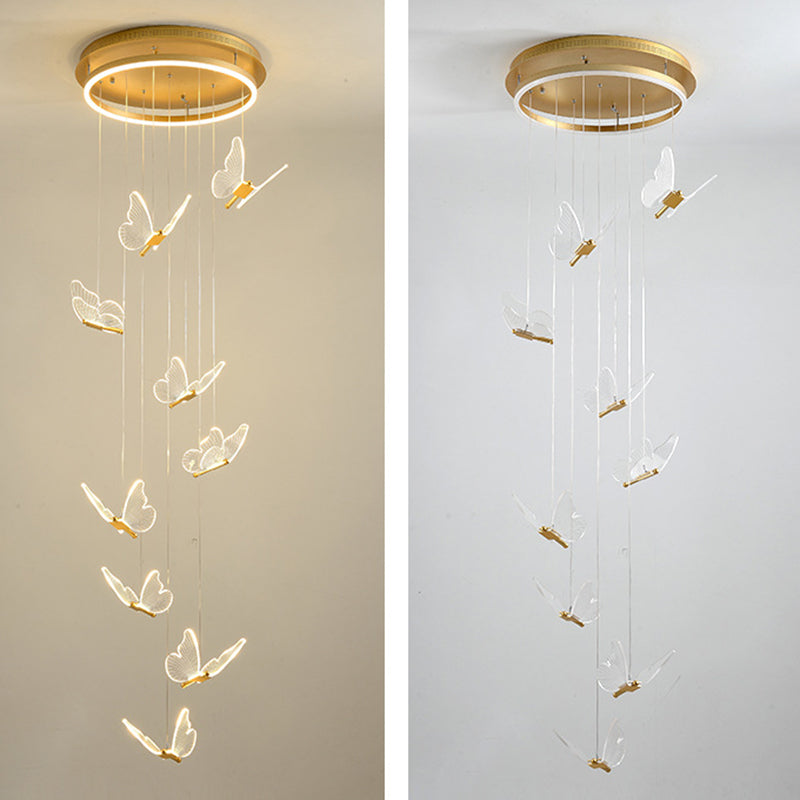 Modern LED Multi-Light Pendant Taavita Spiral Staircase Ceiling Lighting in Gold with Acrylic Shade