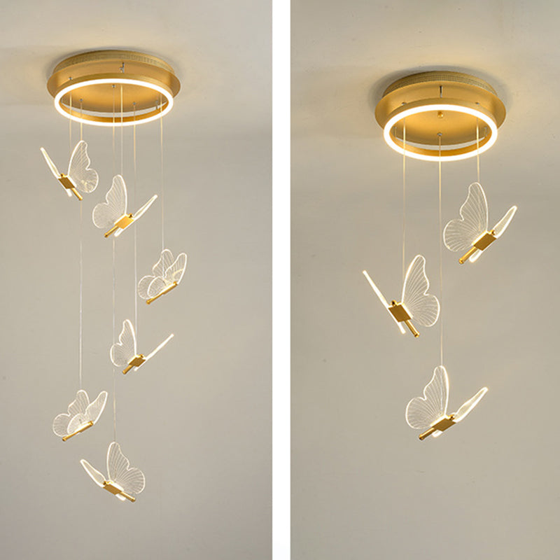 Modern LED Multi-Light Pendant Taavita Spiral Staircase Ceiling Lighting in Gold with Acrylic Shade