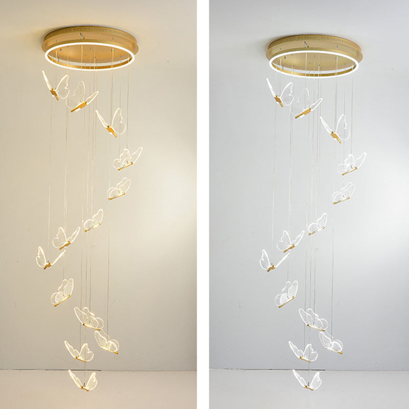 Modern LED Multi-Light Pendant Taavita Spiral Staircase Ceiling Lighting in Gold with Acrylic Shade