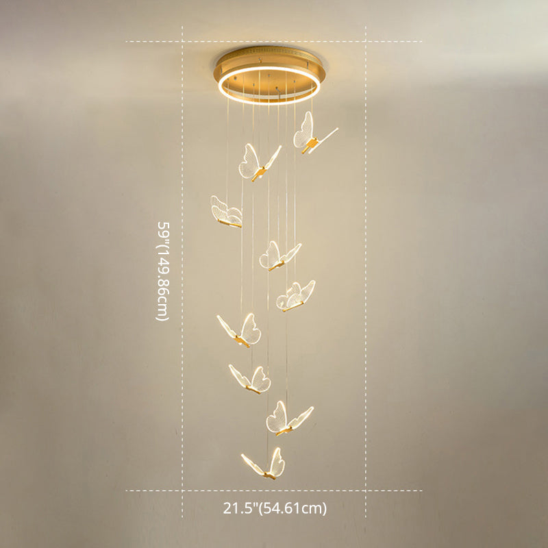 Modern LED Multi-Light Pendant Taavita Spiral Staircase Ceiling Lighting in Gold with Acrylic Shade