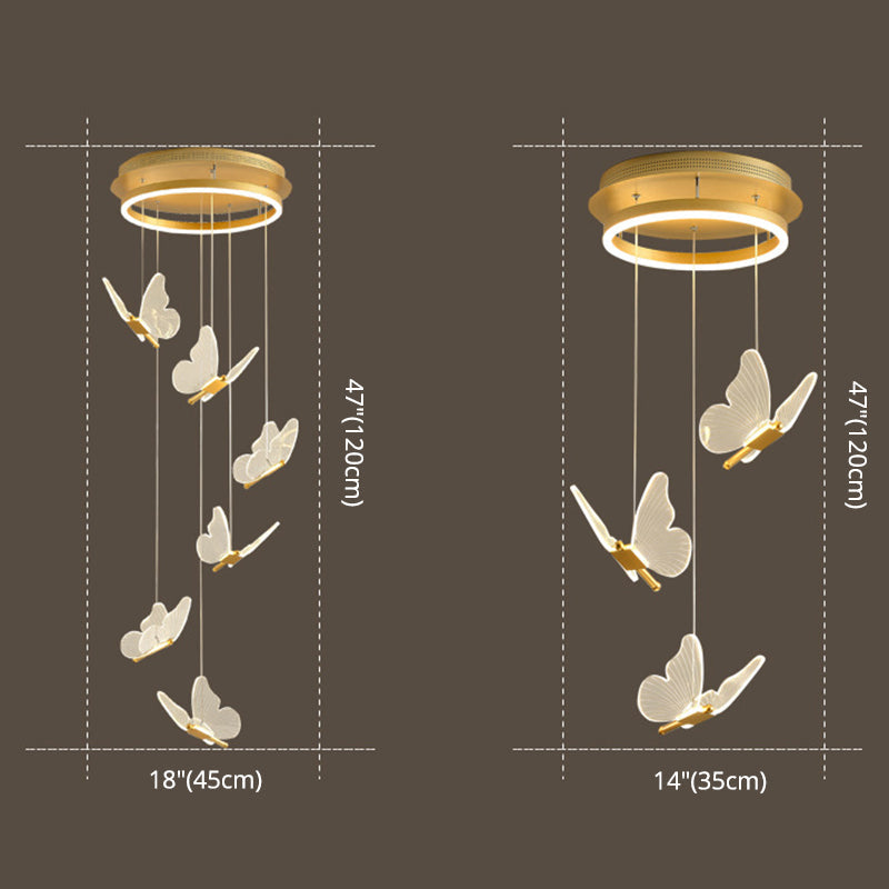 Modern LED Multi-Light Pendant Taavita Spiral Staircase Ceiling Lighting in Gold with Acrylic Shade