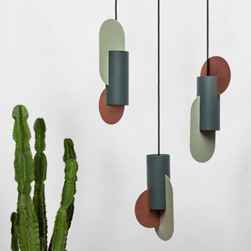 Taavita Geometric Color Blocks 1-Light Pendant Lighting Macaron Metal Pink Green Gray Ceiling Light