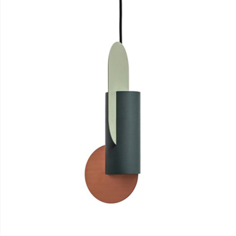 Taavita Geometric Color Blocks 1-Light Pendant Lighting Macaron Metal Pink Green Gray Ceiling Light