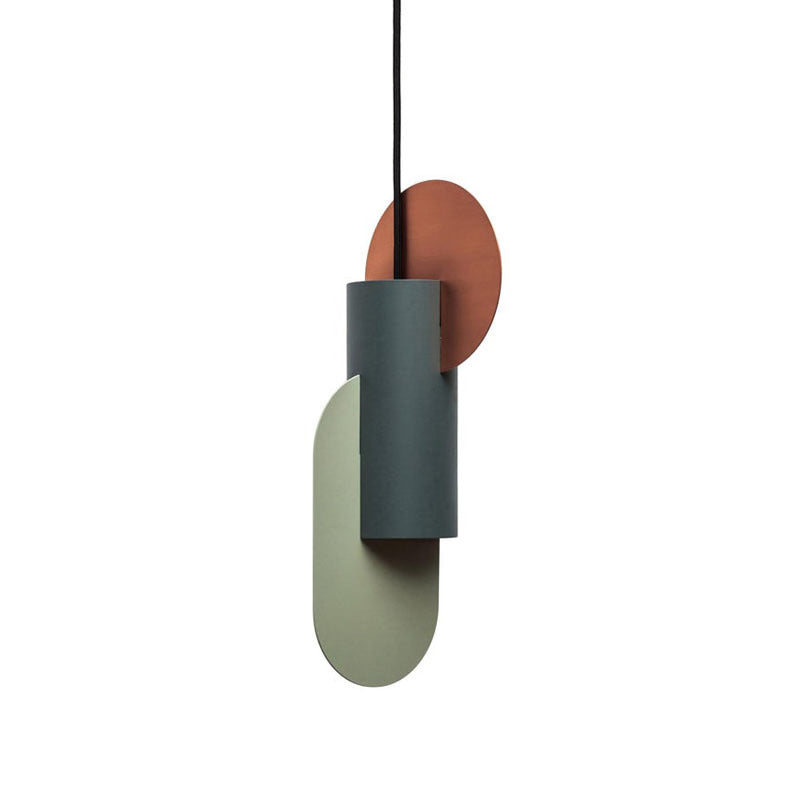 Geometric Colorblock Pendant Lighting Macaron Metal 1-Light Pink-Green-Grey Ceiling Light Clearhalo 'Ceiling Lights' 'Modern Pendants' 'Modern' 'Pendant Lights' 'Pendants' Lighting' 2593332