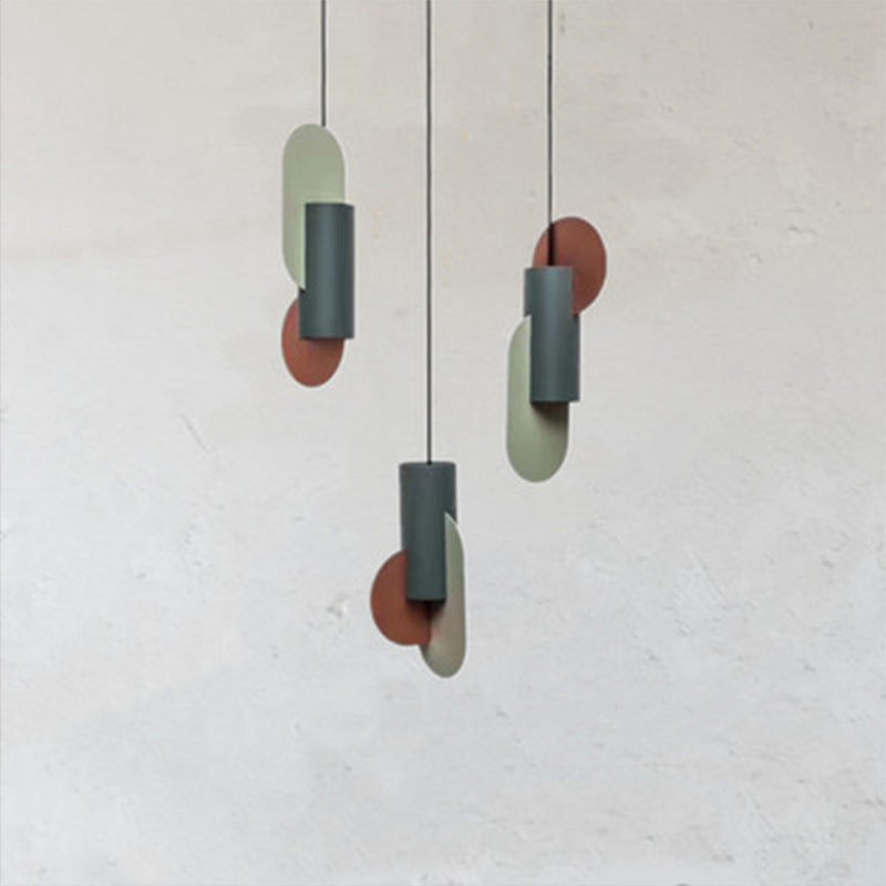 Taavita Geometric Color Blocks 1-Light Pendant Lighting Macaron Metal Pink Green Gray Ceiling Light