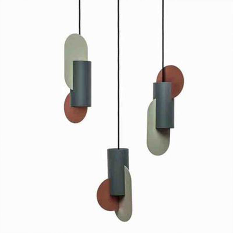 Taavita Geometric Color Blocks 1-Light Pendant Lighting Macaron Metal Pink Green Gray Ceiling Light