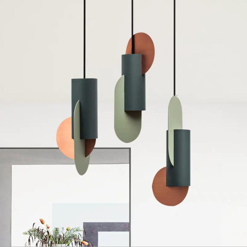 Taavita Geometric Color Blocks 1-Light Pendant Lighting Macaron Metal Pink Green Gray Ceiling Light